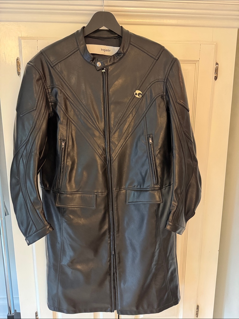 Lesugiatelier Black Motor Bike Faux Leather Coat